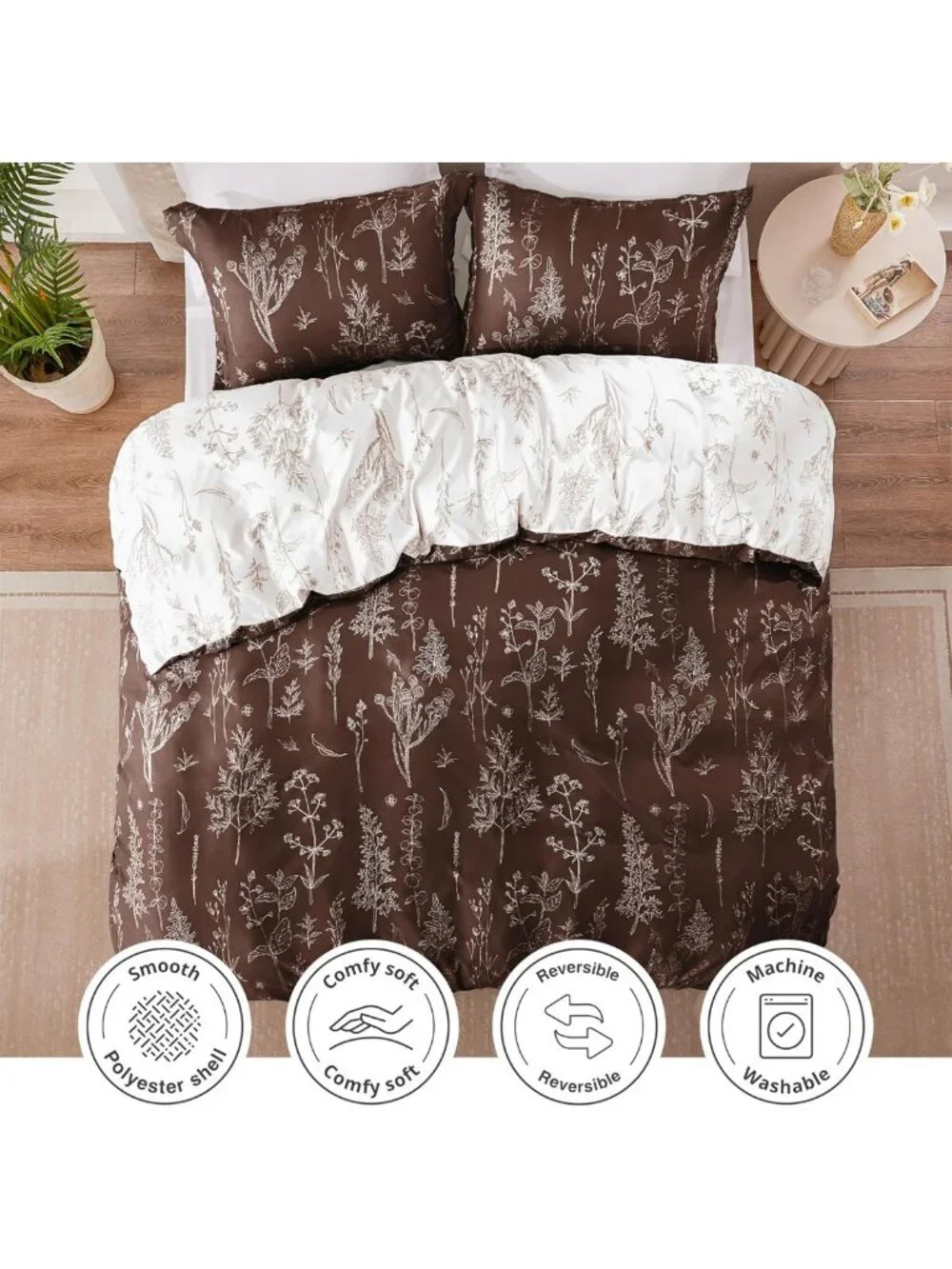 Cozy Floral Full Comforter Set - 3 Piece Reversible Bedding for All Seasons